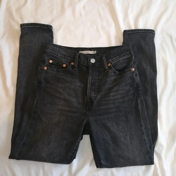 Levi's Wedgie Skinny High Rise Ankle Jeans in Jet Pack Gray Black 25 - Picture 5 of 16